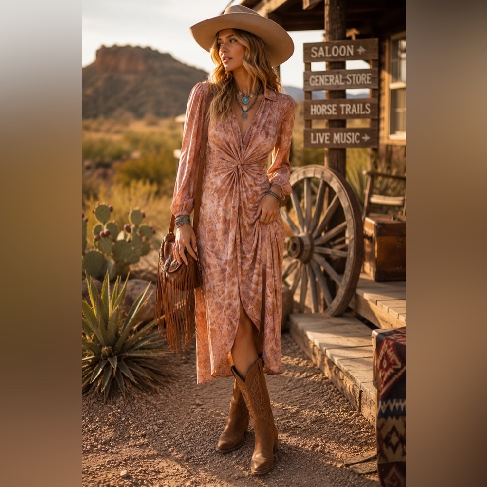 YFB Young Fabulous & Broke Tie Dye Twist Front Maxi Dress Size S Western Boho